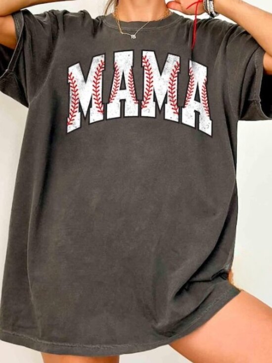 Tops - Baseball Mama Shirt, Baseball Game Day Shirt, Raising Ballers Charcoal T-shirt